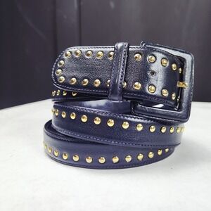 Vtg Valentino Garavani Split Strap Studded Leather Waist Cinch Belt Navy Sz 80
